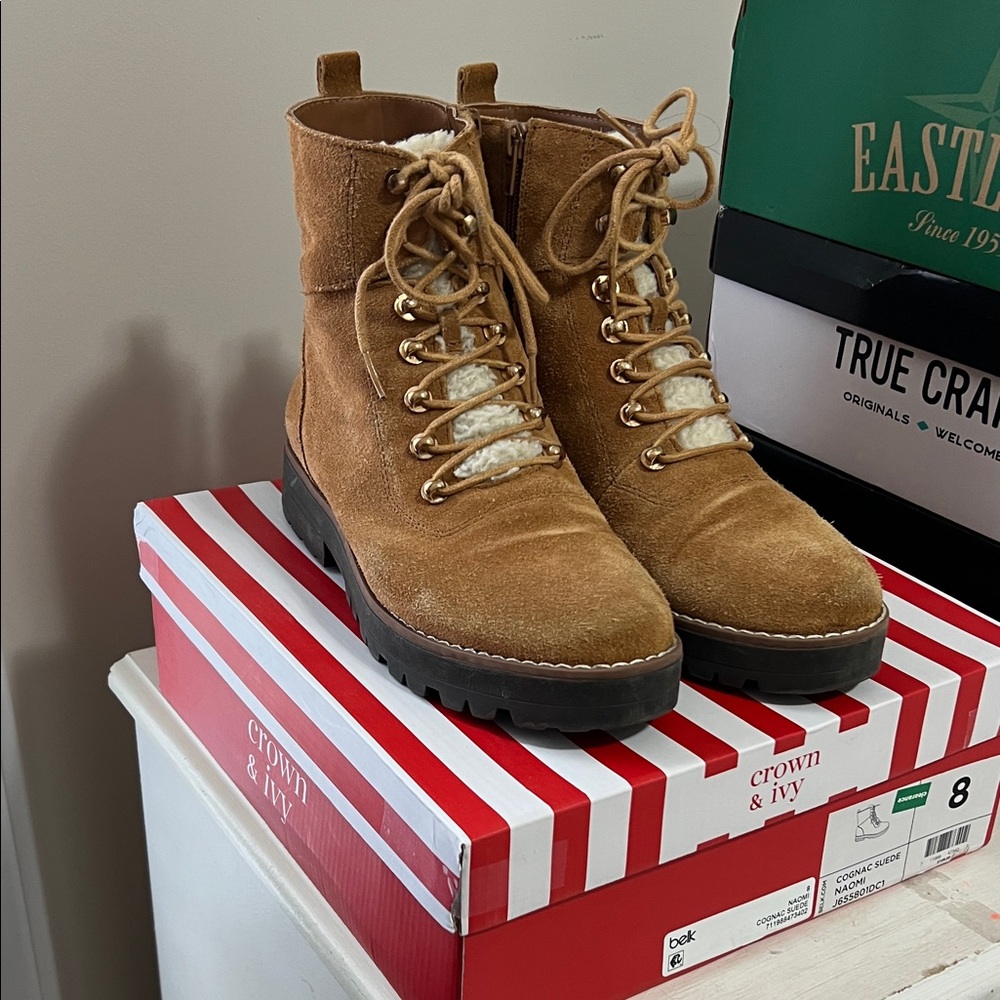 Crown & Ivy Brown Suede Lace-Up Boots